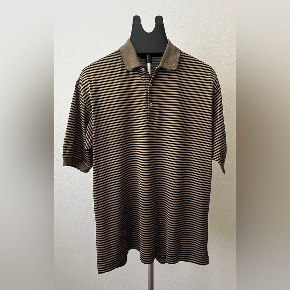 Como Sport Vintage Men's Polo Shirt - Black and Tan Stripes